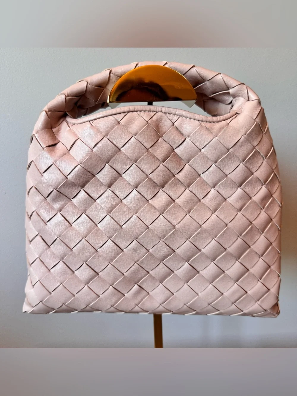 Bottega Veneta Mini Hop Intrecciato Leather Shoulder Bag Pink Crossbody NWT